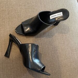 Steve Madden Glossy Black Heeled Mules